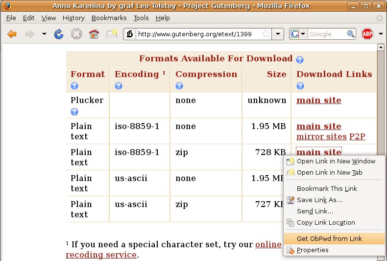 ObPwd URL menu